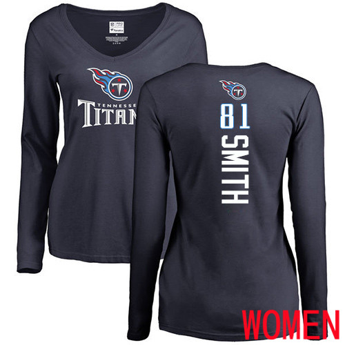 Tennessee Titans Navy Blue Women Jonnu Smith Backer NFL Football 81 Long Sleeve T Shirt